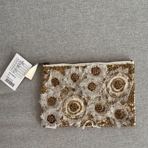 Anthropologie Beaded Gold and Cream Sequin Embellished Women’s Clutch